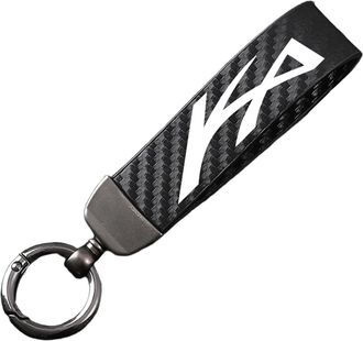 Generic Carbon Fiber Leather Car Keychain for fob Ford KA, Keyring 360&deg;Rotatable Swivel Anti-Lost D-Ring,Black-12.5cm