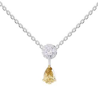 Diamond2Deal 925 Sterling Silver 1.30 Ct Round & Pear Cut White & Yellow Lab Grown Diamond Pendant Necklace 18 VVS VS