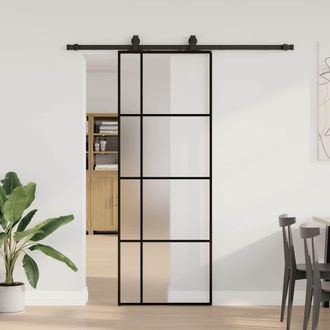 Berkfield Home Sliding Door with Hardware Set Black 76x205 cm ESG Glass