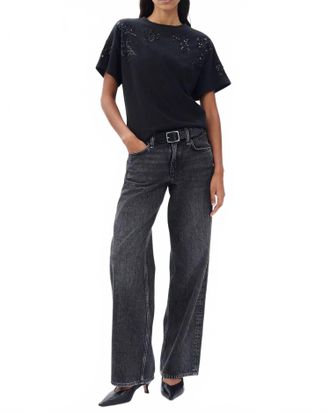 Rag & Bone Kelly Boxy Beaded Floral Tee In Black