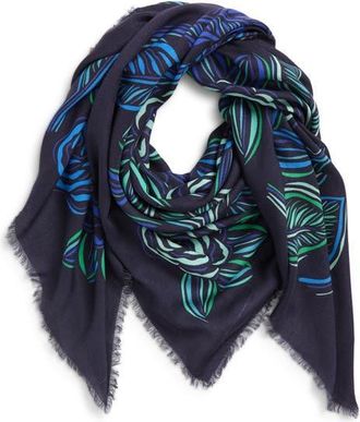 Echo Gestural Rose Print Square Scarf in Navy at Nordstrom