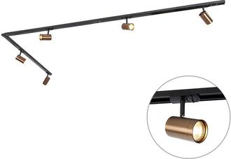 QAZQA Qazqa Moderno Sistema De Riel Moderno Monof&aacute;sico Con 5 Focos De Bronce Oscuro - Jeana Acero Alargada Adecuado Para Led Max. 5 X 10 Watt