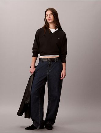 Calvin Klein Jeans Calvin Klein Womens Woven Monologo French Terry Relaxed Sweatshirt - Black - XL