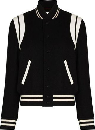 Saint Laurent Wool Bomber Jacket - Dames - Bomber jackets - Zwart - L - Wol - Jassen