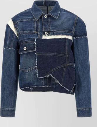sacai patchwork cropped flared denim jacket