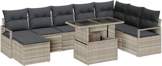 vidaXL Vidaxl - Garden Sofa Set with Storage 9 pcs Light Grey Poly rattan