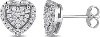 Mimi & Max 1/3ct TW Diamond Heart Halo Stud Earrings in Sterling Silver