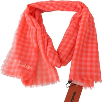 Missoni Mens Orange Check Cashmere Unisex Wrap Fringes Scarf