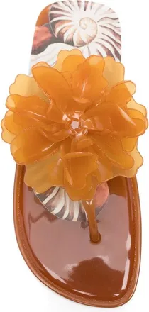 Farm Rio Ruffled Flower Detail Slide Sandal - Orange
