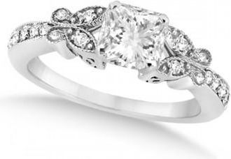 Allurez Princess-Cut Diamond Butterfly Engagement Ring 14k White Gold (0.75ct)