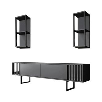 Dmora Mueble de televisi&oacute;n efecto madera antracita, negro 180x30 cm