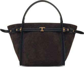 Tod's Tods T Signature donkerbruine su&egrave;de boodschappentas