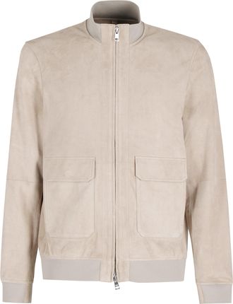 Duno Beige Octane Bolgheri High Collar Suede Leather Bomber Jacket