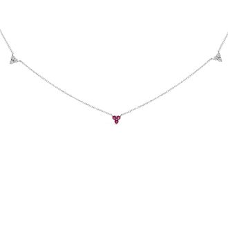House of Brilliance 14K White Gold 1/5 Cttw Diamond and Ruby Tri Station Necklace