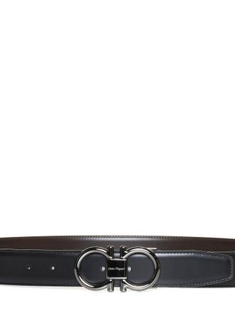 Ferragamo Mens Leather Belt Gancini Black Calf