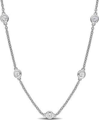 Delmar Sterling Silver Lab Grown White Sapphire Station Chain Necklace in Metallic Silver at Nordstrom Rack