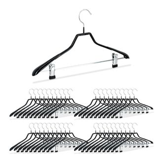Relaxdays Pack De 40 Perchas Ropa Antideslizantes Con Pinzas, Metal Y Pvc, Negro, 42 Cm