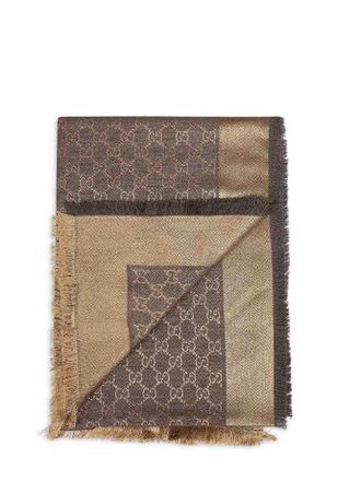Gucci Womens Brown And Beige Gg Silk Wool Shawl Scarf Scarfs
