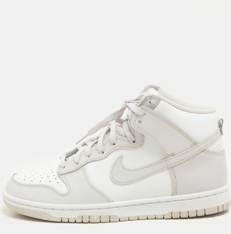 Nike White/ Vast Grey Leather Dunk Retro High Sneakers