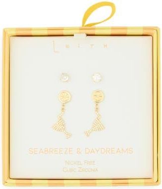 Leith Seabreeze & Daydreams Set of 2 Cubic Zirconia Lemon Drop Earrings in Clear- Yellow- Gold at Nordstrom Rack