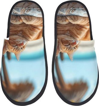 Generic House Slippers Relaxing Cat With Orange Juice Portable Plush Slippers Unisex Anti-Slide Slipper For Winter Home Room L