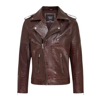 Infinity Leather Bruine koeienleer alligatorprint met reli&euml;f motorjas - Rot