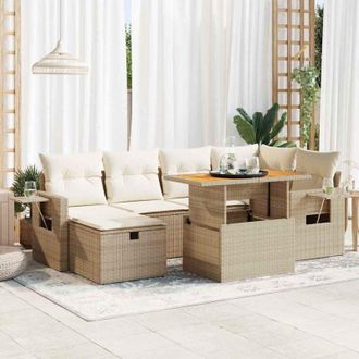 vidaXL Set Sof&aacute;s Jard&iacute;n Y Cojines 8 Pzas Rat&aacute;n Sint&eacute;tico Acacia Beige Vidaxl
