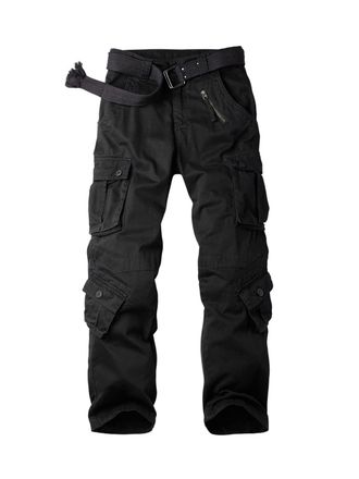 OCHENTA Womens Cargo Pants Baggy Casual Military Camo Army Combat Trousers with 8 Pockets, Black 0712, 14