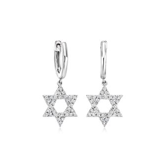 Ross-Simons Diamond Star Of David Hoop Drop Earrings in Sterling Silver