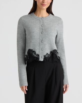 Ellen Tracy Womens Cardigan with Lace Detail