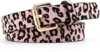 Generic JIER Womens Fashion Leather Waist Belt Leopard Ladies Leopard Leather for Jeans Pants Dresses Belt with Buckle (Pink,One Size)