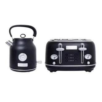 Charles Bentley 1.7L Kettle & 4 Slice Toaster Set in Matt Black & Silver