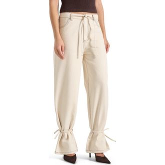 Mani&egrave;re De Voir Faye Wide Leg Jeans With Tie Waist in Cream at Nordstrom, Size 12