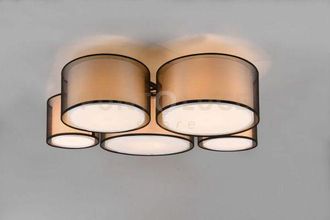 Trio Leuchten burton plafoniera metallo nero 5 paralumi bianchi e diffusori esterni traforati nero d. 90CM attacco E27