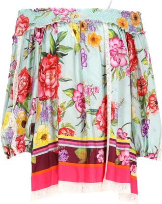 P.A.R.O.S.H. Off-the-Shoulder Floral Print Blouse with Voluminous Sleeves