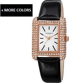 Akribos XXIV White Dial Black Leather Ladies Watch AK1068BK