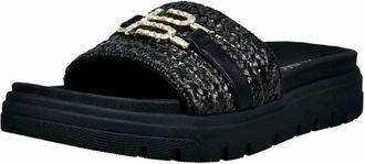 Bugatti Platform Slide met Gevlochten Band en Juwelgesp - Dames - Schoenen - Zwart - Maat: 37 EU