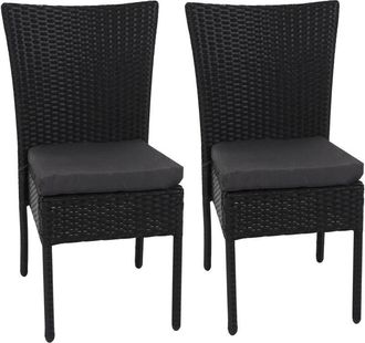 Hhg Hhg - Nunca Usado] Lote De 2 Sillas De Poly Rat&aacute;n 949, Silla De Balc&oacute;n Silla De Jard&iacute;n, Apilable, Negro, Cojines Gris Oscuro