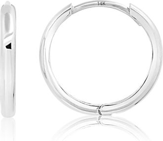 MAX + STONE Solid 14k Yellow or White Gold Huggie Domed or Flat Style Small Hoop Earrings