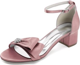 Generic Low Heel Bridal Shoes Wedding Low Heels Sandals Chunky Heels Pearl Ankle Strap Satin Prom Party Dress Pumps 4.5Cm,Nude Pink,10 UK