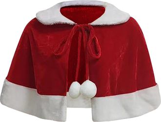 Generic Adult Christmas Cape Santa Claus Cloak Red Velvet Christmas Shawl Cape Xmas Costume Cosplay Costume Xmas Outfit Winter Outwear
