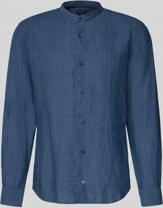 Olymp Level 5 Slim Fit Leinenhemd aus reinen Leinen mit Stehkragen in Dunkelblau, Gr&ouml;&szlig;e XXL