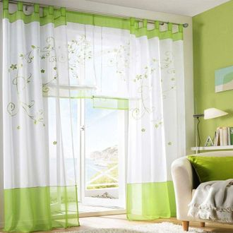 OEM Cortinas Transparentes Florales Con Bordado Y Trabillas, Paneles Para Ventanas Para La Decoraci&oacute;n Del Dormitorio Y La Sala De Estar, 2 Paneles, Verde,