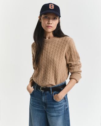 GANT Women Cashmere Cable Knit Crew Neck Sweater (XXXL) WARM KHAKI