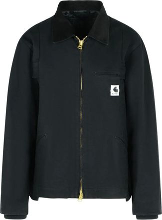 sacai corduroy-collar jacket - Black