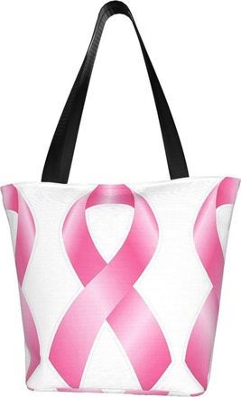 AOOEDM Pink Ribbon Breast Cancer Awareness Tote Bag Women Capacity Shoulder Grocery Shopping Bags