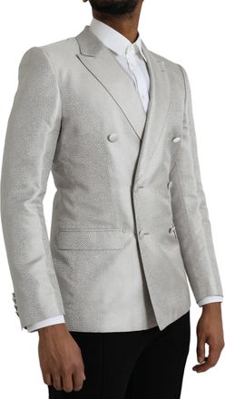Dolce & Gabbana Mens Off White Martini Double Breasted Coat Blazer Silk Clothing