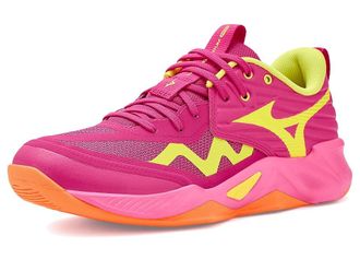 Mizuno Wave Momentum 4 Pro Womens Volleyball Shoes Pink Tetra/Fortune Yellow : 11.5 B - Medium, Synthetic