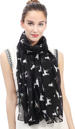 Lina & Lily Labrador Retriever Dog Print Womens Scarf Shawl Wrap Lightweight (Black/White)