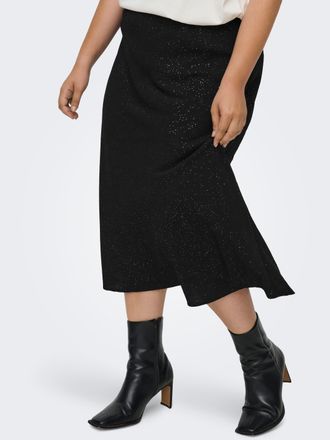 Only Carmakoma Midirock ONLY CARMAKOMA CARJOSEE METTA LIFE MIDI SKIRT WVN, Damen, Gr. 42, schwarz aop:silber foil detail, Web, Obermaterial: 100% Polyester, bedruckt
